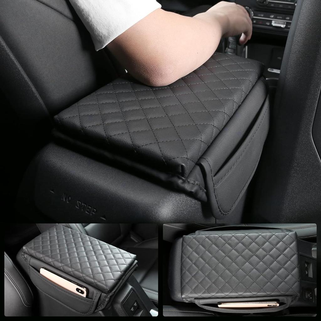 Center Console Armrest Cover for Ford Bronco Accessories 2021 2022 2023 2024 2/4-Door with Leather Side Pockets Interior Accessories Prevent
