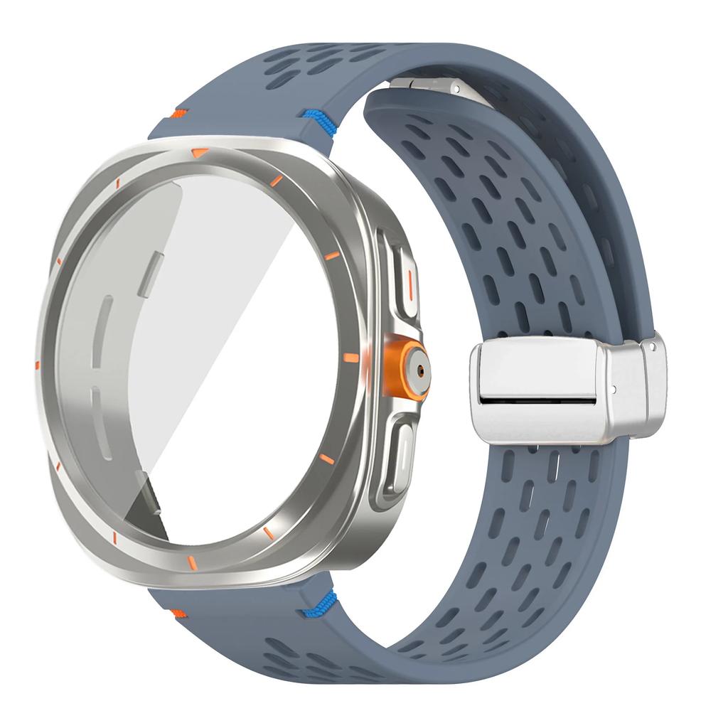 For Samsung Galaxy Watch 7 6 40mm 44mm Silicone Magneti Buckle Band +Change To Case Tempered Glass Full Protective Cover Bumper