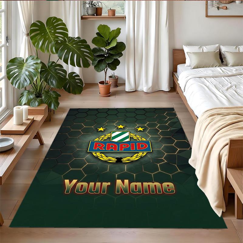 Crystal Velvet Rug Custom Name Text, Soft Non Slip Floor Mat Home DecorRapid Wien FC