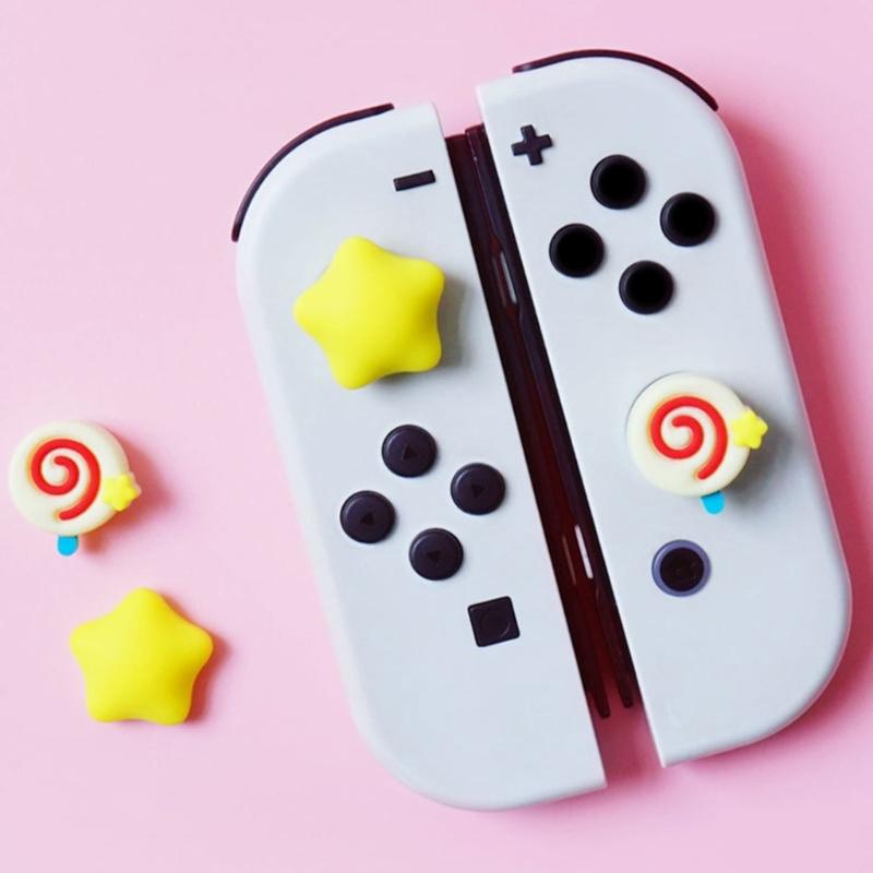 4 Stück Controller-Daumenstick-Kappen für NS2 Cartoon-Muster Stick-Rocker-Kappen Joystick-Kappen Gaming-Zubehör