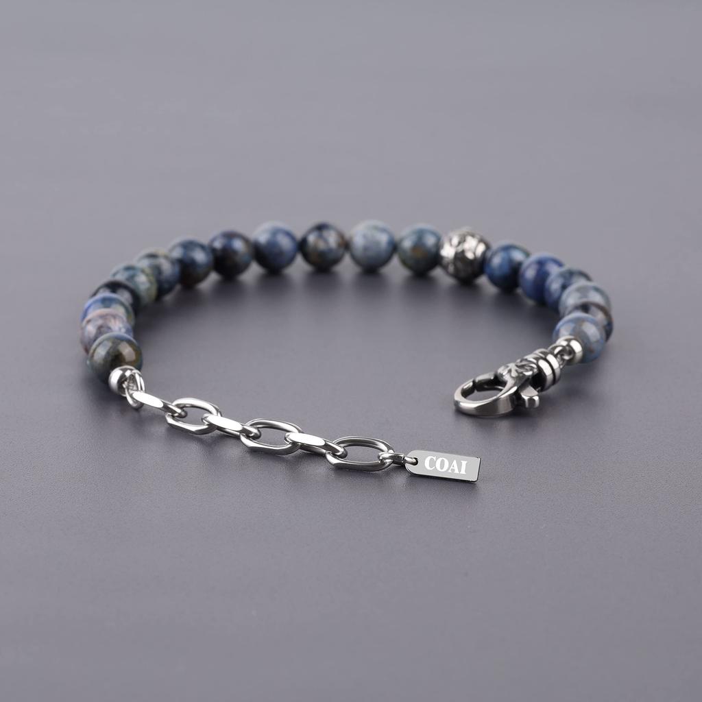 8mm Dumortierite Fleur de Lis Good Luck Bracelet Prayer Beads Bracelet [Coai]