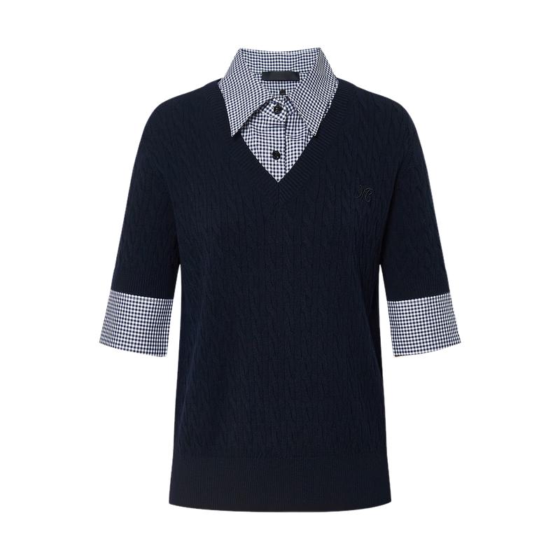 

MO&Co. Plaid Lapel Five-Point Sleeve Top M