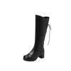 Autumn and winter new boots candy-colored side zipper thick heel high heel lace-up decorative knight boots women