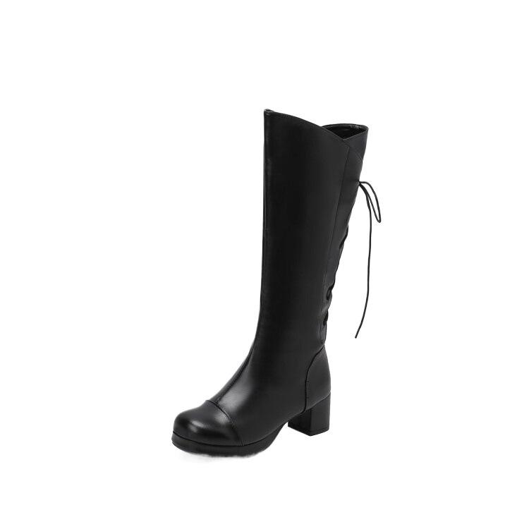Autumn and winter new boots candy-colored side zipper thick heel high heel lace-up decorative knight boots women