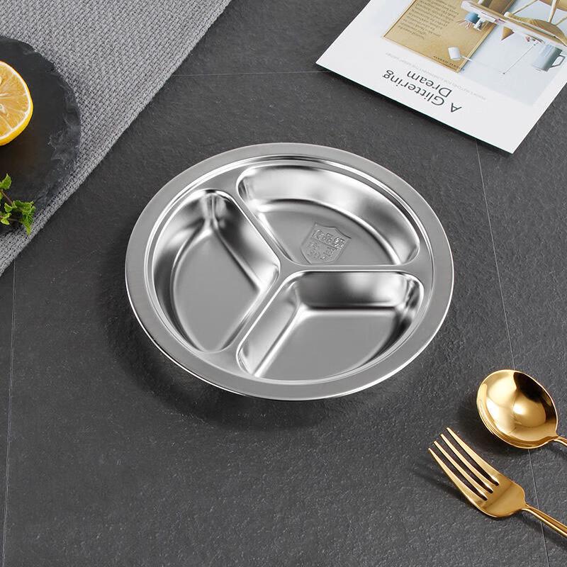 Anyi 304 Stainless Steel Round Divided Meal Plate 20CM