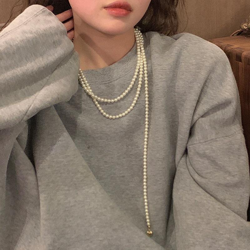 Super fairy long pearl necklace, trendy temperament, court style collarbone chain, exquisite and gentle sweater chain