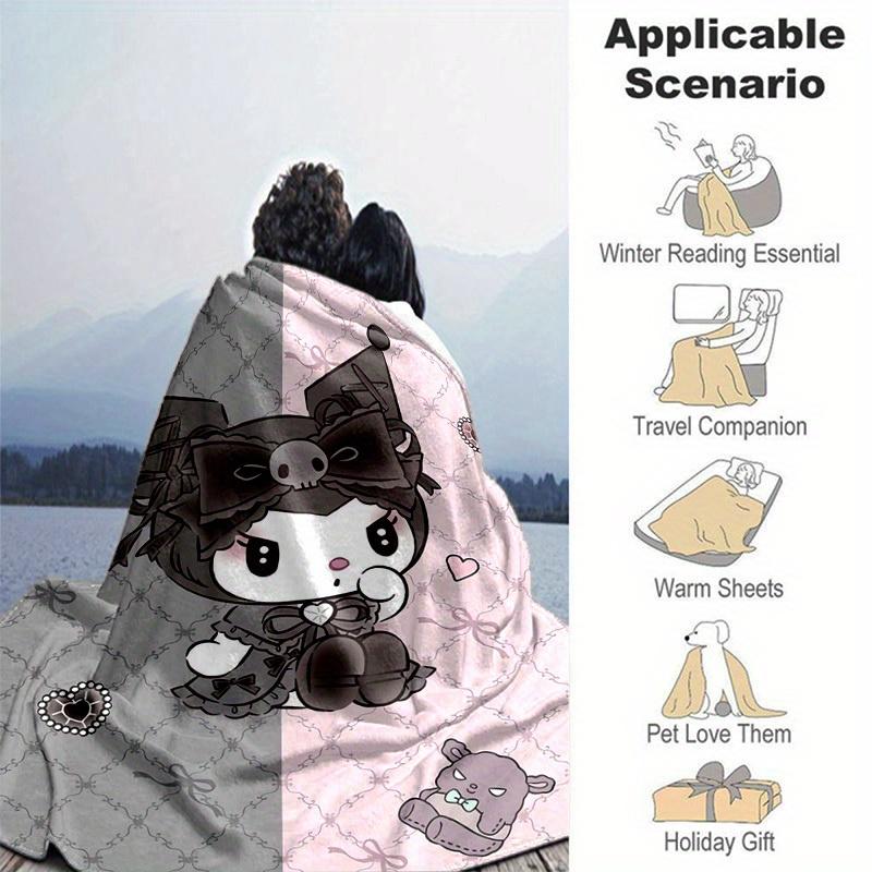 1pc, Sanrio Cute Gothic Bunny Home Decor Blanket: Perfect Gift for Bedroom, Living Room, Travel, Camping, Car, Beach, Office Naps. Cozy Flannel Throw