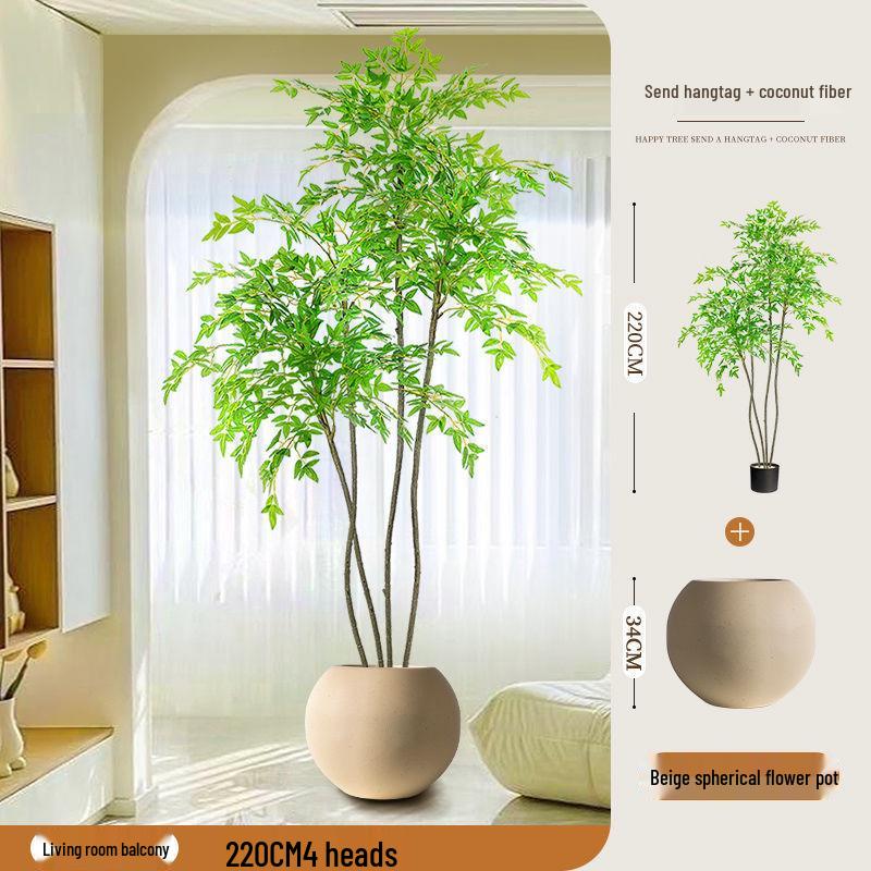 High-End Nandina Domestica Floor-Standing Faux Green Plant for Indoor Decoration