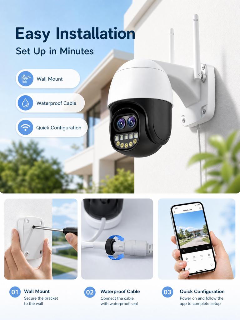 AIOOK Dual lens HD 10MP outdoor camera 5X ZOOM WIFI camera mobile tracking full-color night vision two-way intercom ICSEE APP