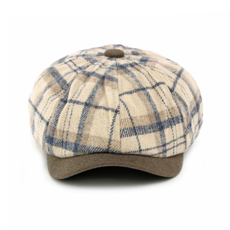 Autumn Winter Velvet Warm Cap Men Octagonal Cap British Vintage Plaid Cap Newsboy Cap