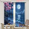 Set Of 2 Flat Printing Curtain Sakura Moon Versatile Durable Polyester Without Electricity Summer Party Decorations Carnival