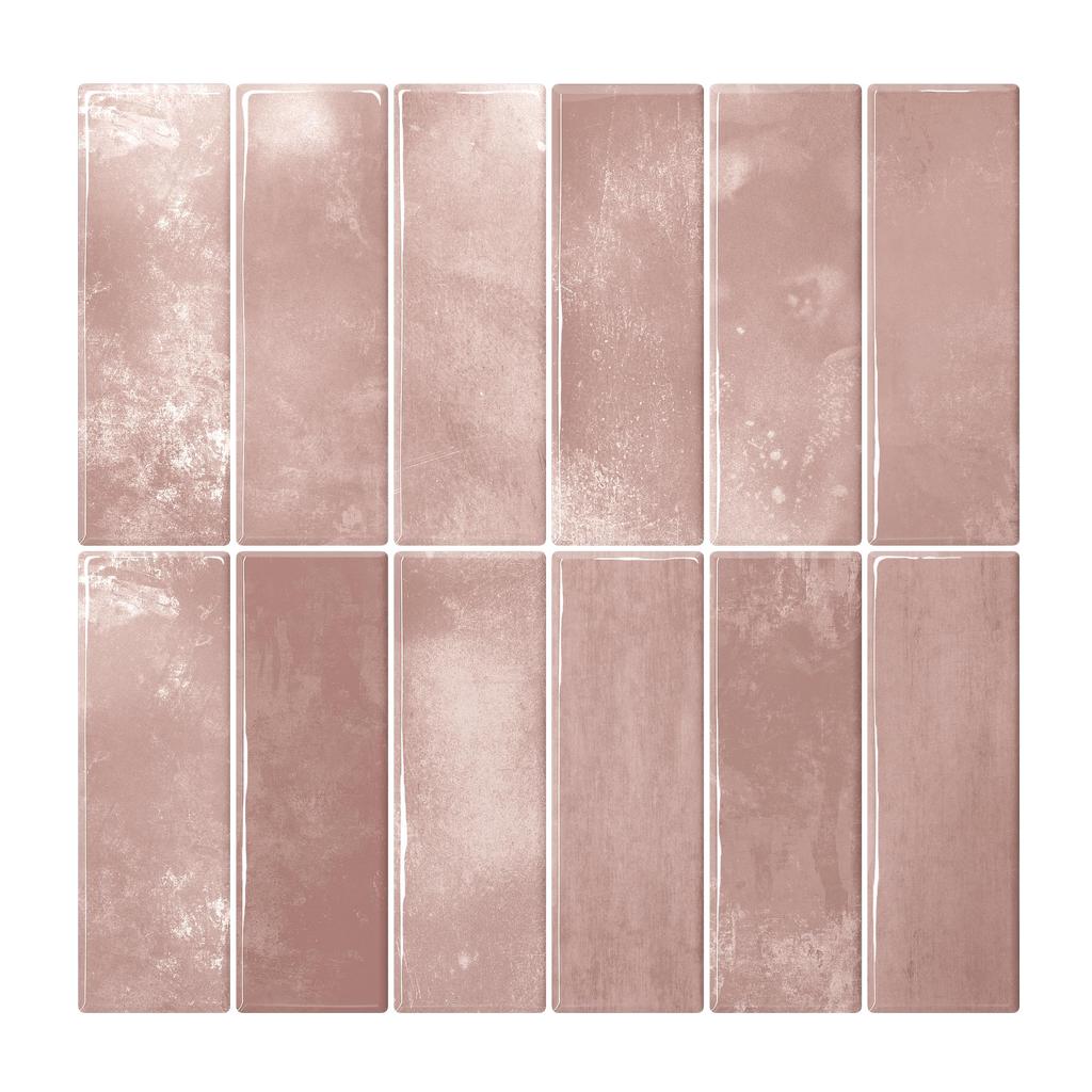 VEELIKE Waterproof Heat-Resistant Tile Sheets, 6 Sheets, 30x30cm, Square, Marble/Brick Pattern, Pink, Glossy, Tile Stickers, 3D Wallpaper Stickers, Re