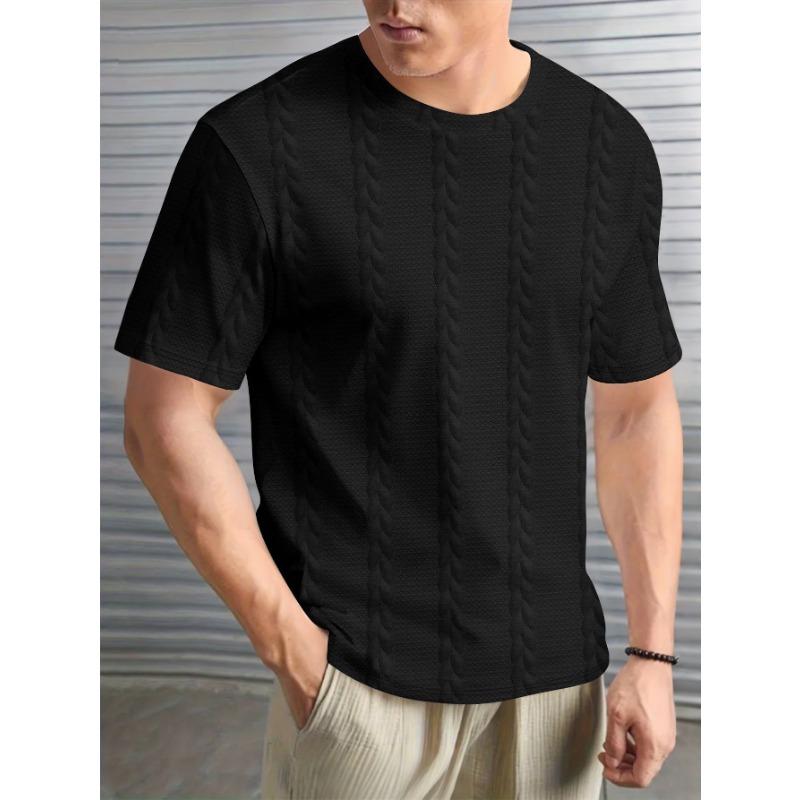 

Mens Casual Solid Color Textured Cable Knit Short Sleeve Crew Neck T Shirt S чёрный