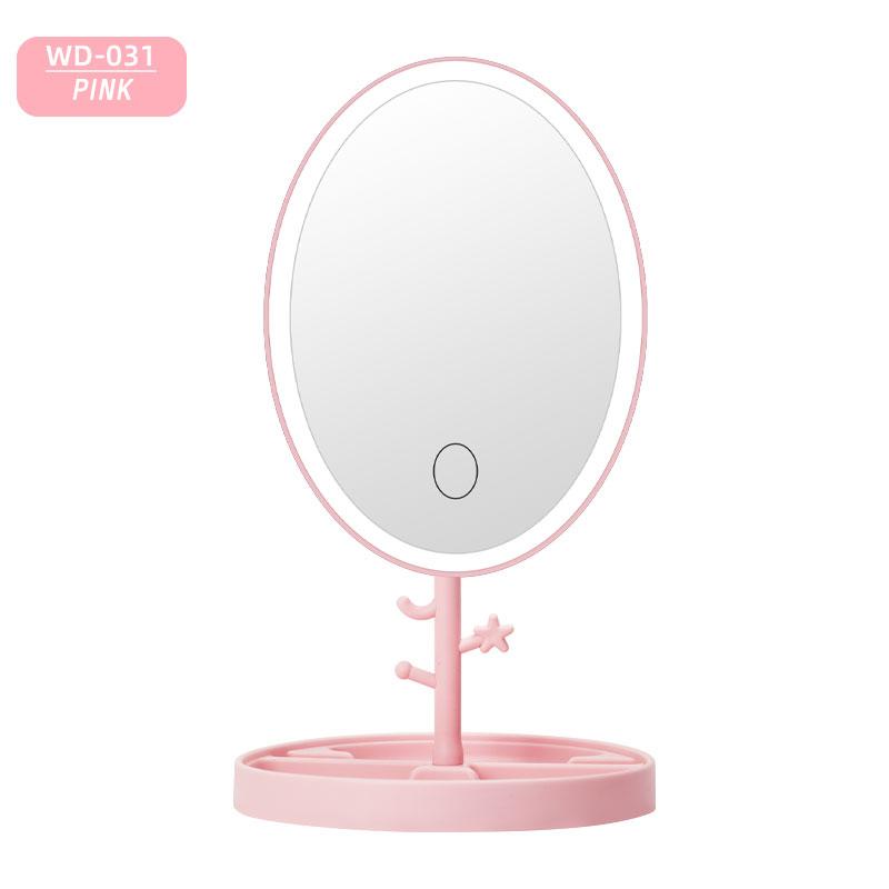 Ovaler Schminkspiegel USB-Aufladung Ausdauer Drei Lichtquellen nach Belieben schalten Mädchenwohnheim Desktop Faltbarer Vintage-Spiegel