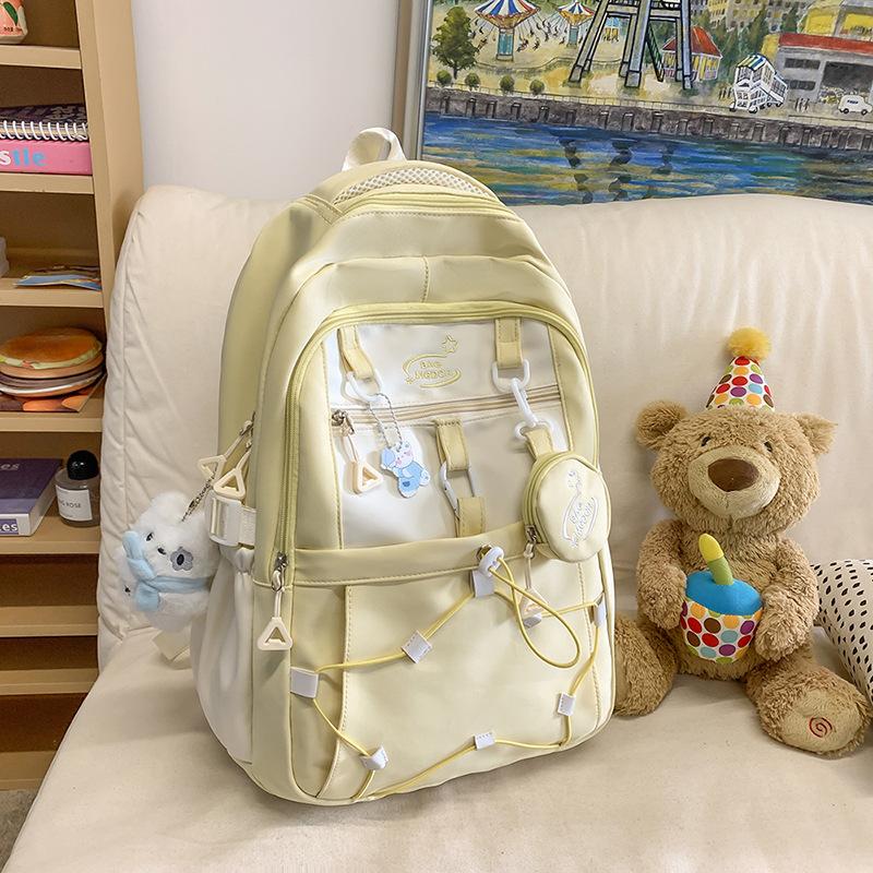 Large Capacity Simple Contrast Backpack Junior High School and High School CampusUses Style Versatile Burden-reducing High Value Backpack. Fit