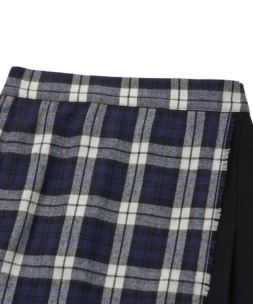 Cotton Bell Check Overlap Skirt - Navy Check