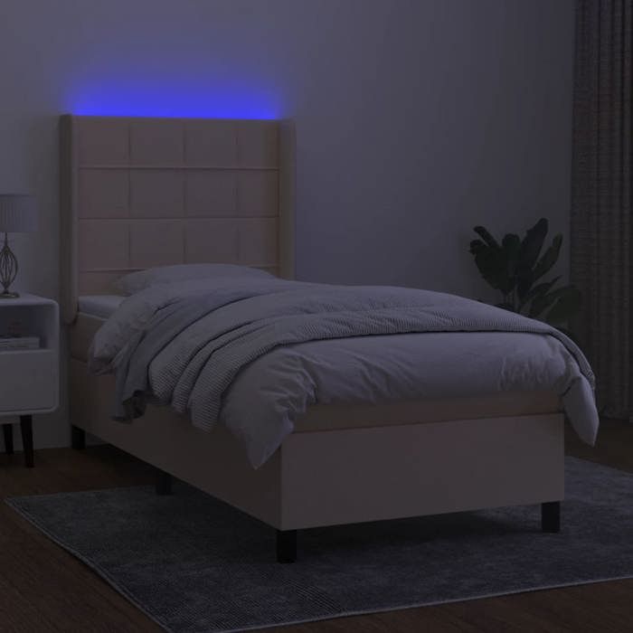 Exclusive House - LED Mattress Slatted Bed Base Cream 80x200cm Fabric