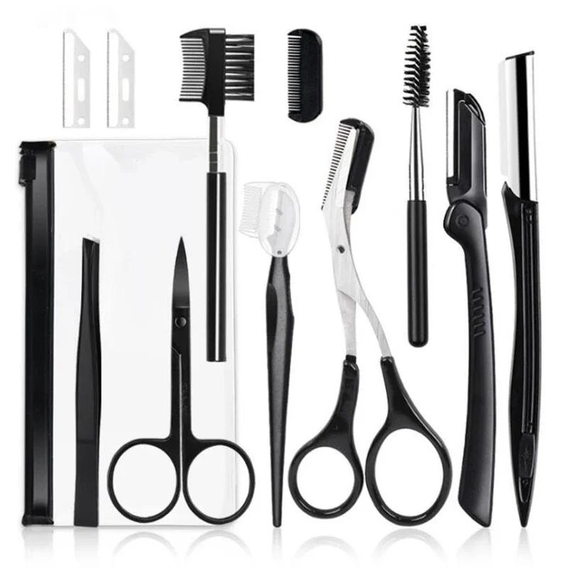 2025 New Eyebrow Trimmer Set Scissors Tweezers Eyebrow Razor Scraping Eyebrow Comb Razor Eyebrow Clip Makeup Tools Sets