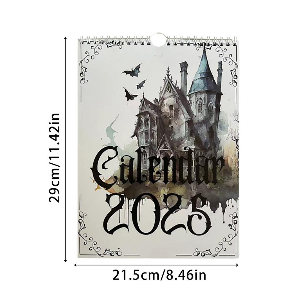 2025 Wandkalender Gothic 2025 Monats-Wandkalender Heimdekorationen Linierte Blöcke Detektivschloss-Kalender für Schreibtisch