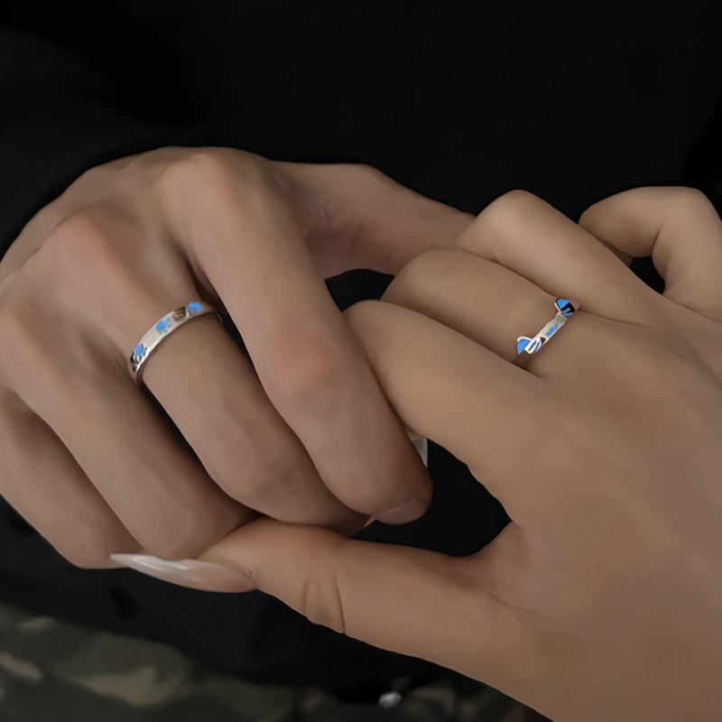Luminous Cat & Dog Couple Rings: Cartoon Design, Adjustable, Perfect Valentine's Gift