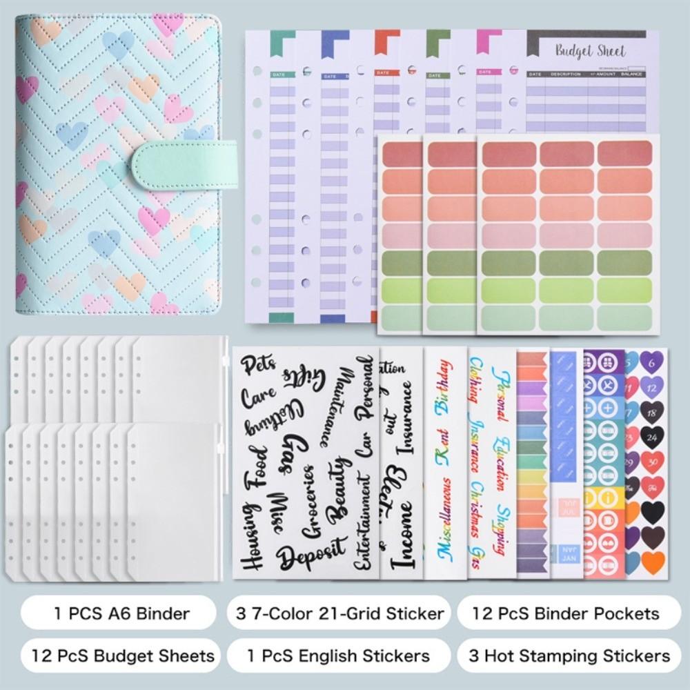 A6 Binder Notebook PU Leather Savings Book Creative Budget Binder  for Cash Budget Storage