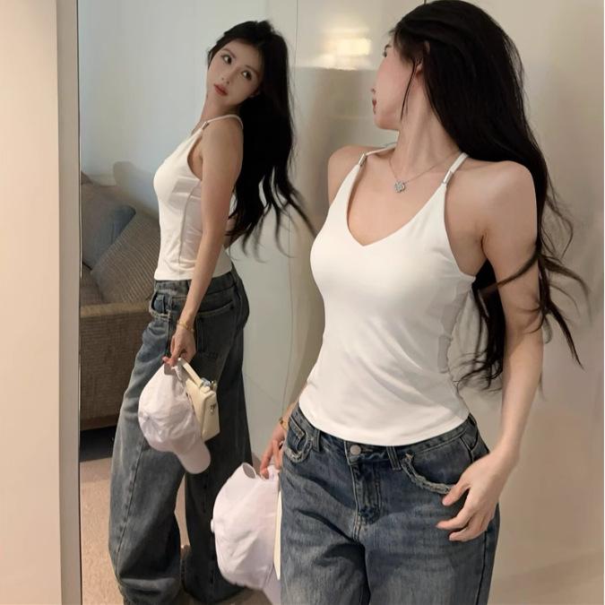 Korean Spicy Girl Sleeveless Halter Camisole Vest - Women's Slim Fit Summer Top with Beautiful Back Design