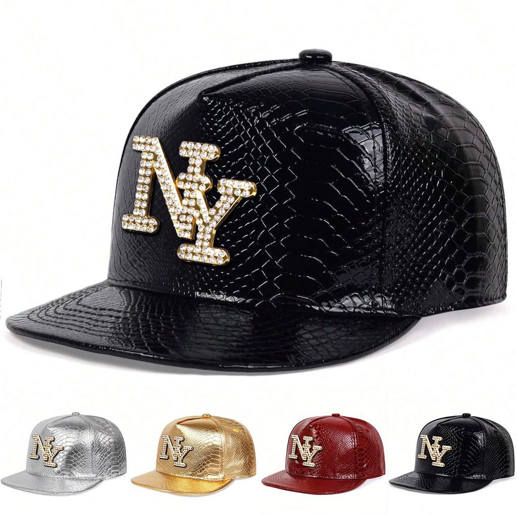 Men PU Leather Letter NY Hip Hop Hat Outdoor Sport Adjustable Sunscreen Leisure Hat Spring Autumn Travel Tourism Beach Vacation