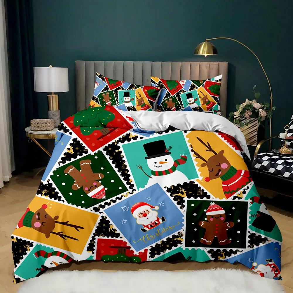 Christmas Duvet Cover Merry Christmas Stocking Comforter Xmas Gifts Bedding Set Kids Happy New Year Candy Polyester Qulit Cover