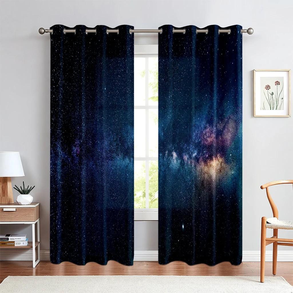 2Pcs Purple Cosmic Galaxy Space Planet Printing Star Window Curtains for Living Room Kids Bedroom Kitchen Study Home Decor New