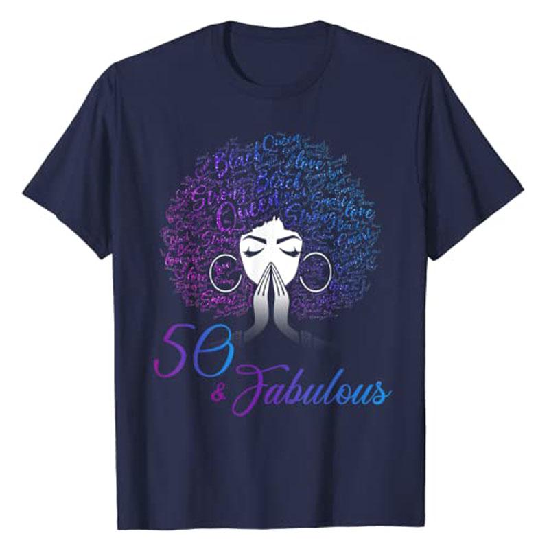 50 Fabulous Afro Hair Black Women 50th Birthday Gifts TShirt 50 Years Old Tee Shirt Short Sleeve Clothes Women Fashion Tops