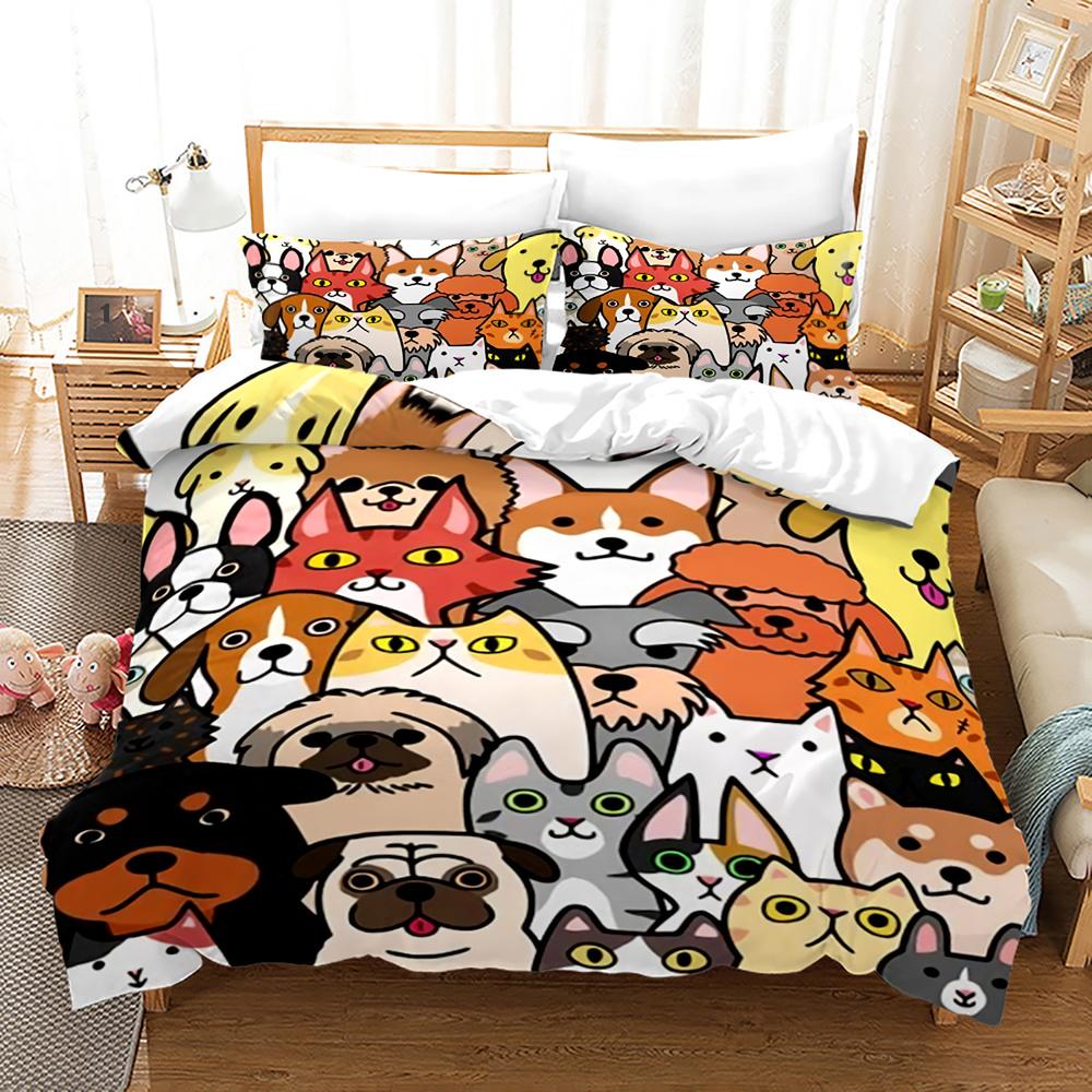 Cartoon Dog Duvet Cover Lovely Illustrated Pet Puppy Animal Abstract Painting Art Bedroom Decorations Quilt Cover for Children