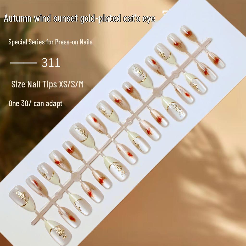 

Носимые ногти «Осенний закат кошачий глаз» - Накладные ногти высокого класса