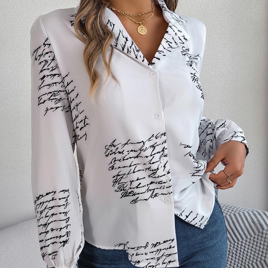 GMXIA Women's Fashion Casual Summer Suit Long Sleeve Collar Blouses & Alphabets Shirts
