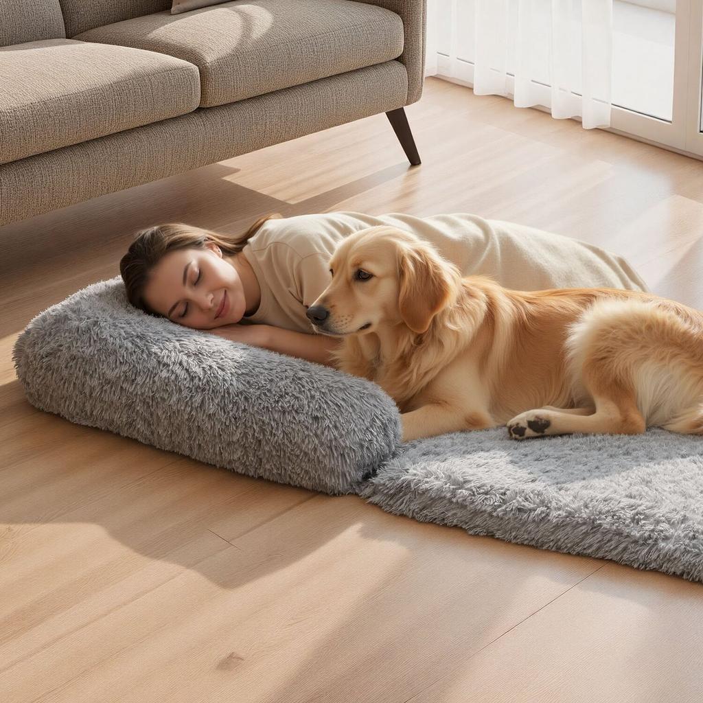 Human Dog Bed, 1810 x 1110 x 240 mm Orthopedic Memory Foam Human Sized Dog Bed, Humans Pet Beds with Side Pocket, Handle & Zipper, Removable
