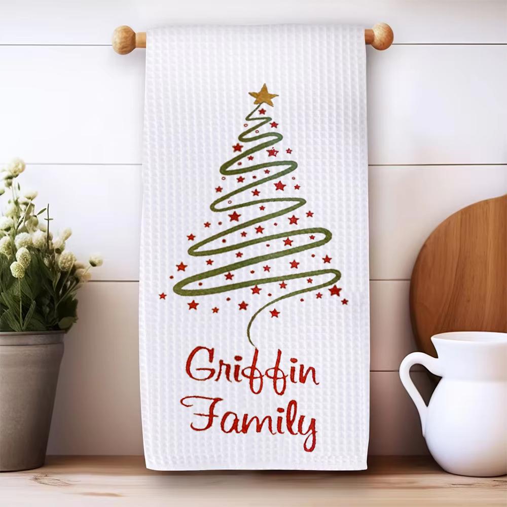 Personalized Christmas Tree White Waffle Tea Towel Christmas Eve Home Kitchen Decorations Housewarming Hostess Gift New Year