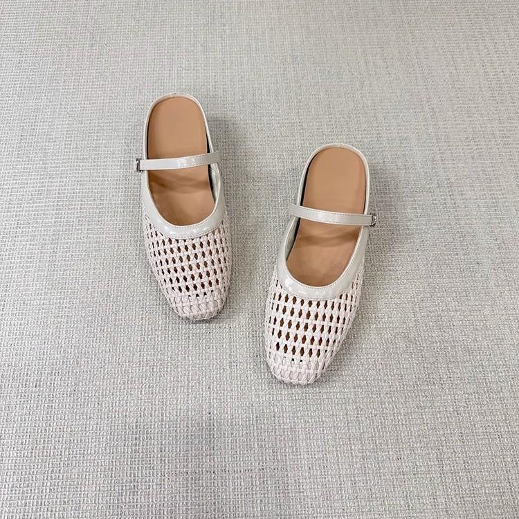 The Inner Height of the Self-kept Version Is Increased by 5cm, and the French Hollow-woven Outer Wear Half-towed Sandals Are One-word with Shallow Mo
