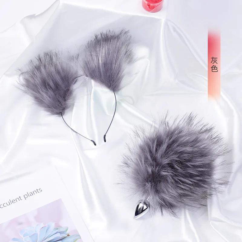 Analplug Sexspielzeug Fuchsschwanz Buttplug Mehrfarbig Plüsch Ohren Haarband Hasenschwanz Buttplug Flirtspielzeug für Paare Frau Cosplay