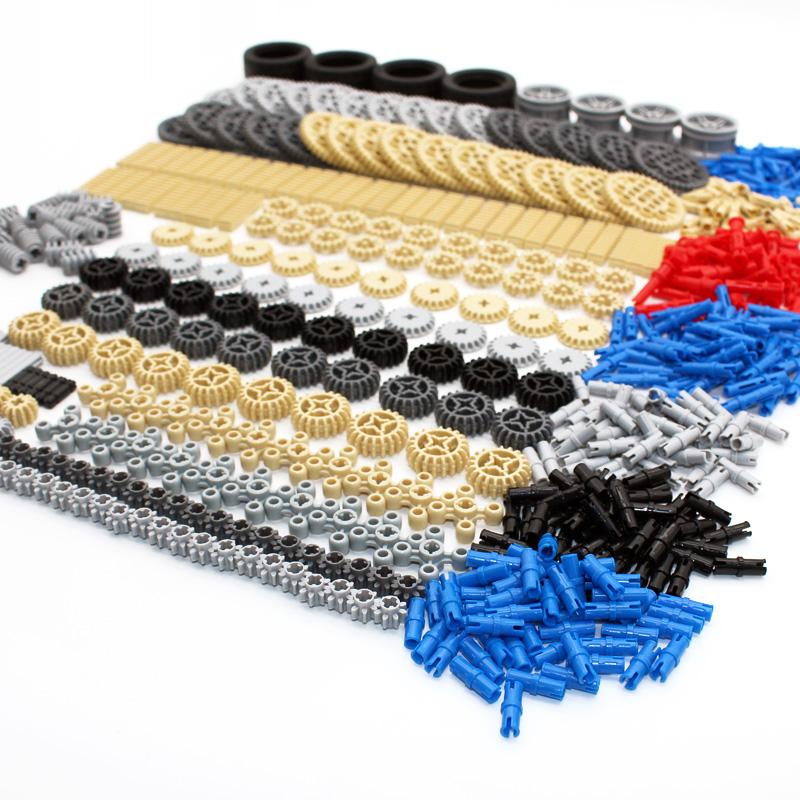 638PCS MOC Mechanical Bulk Building Bricks Technology Parts Gear Rack Cross Axle Accessory Car Tires High-Tech Truck Connector
