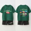 Dinsey Cartoon Tshirt+Shorts Two Piece Set Summer Clothing Cartoon Printed Tees Loose Shorts Boys And Girls Short-sleeved Suit