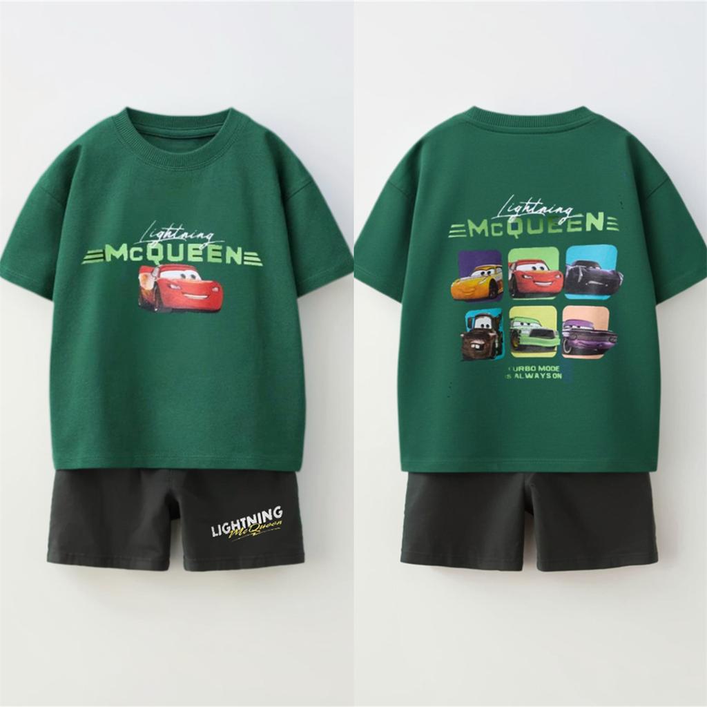 Dinsey Cartoon Tshirt+Shorts Two Piece Set Summer Clothing Cartoon Printed Tees Loose Shorts Boys And Girls Short-sleeved Suit