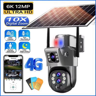LS VISION 6K 4G Sim Solar Camera 10x Zoom IP CCTV 12MP Dual Lens PTZ Surveillance PIR Human Detection Outdoor Security Protection Camera
