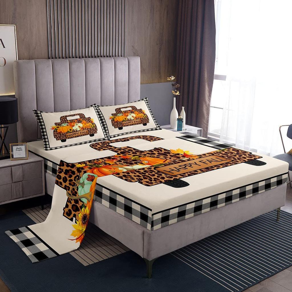 Autumn Harvest Pumpkin Pattern Sheet Four-piece Bedding Set Bedding Set Bedroom Dormitory Bedding Decoration