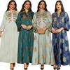 AB402 V-Neck Jacquard Beaded Dubai Dress - Women's Middle Eastern Muslim Robe
