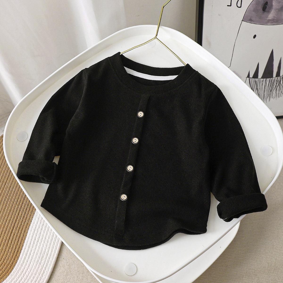 

Spring Children s Base Shirt Elastic Button Warm Long Sleeved Top 80 чёрный