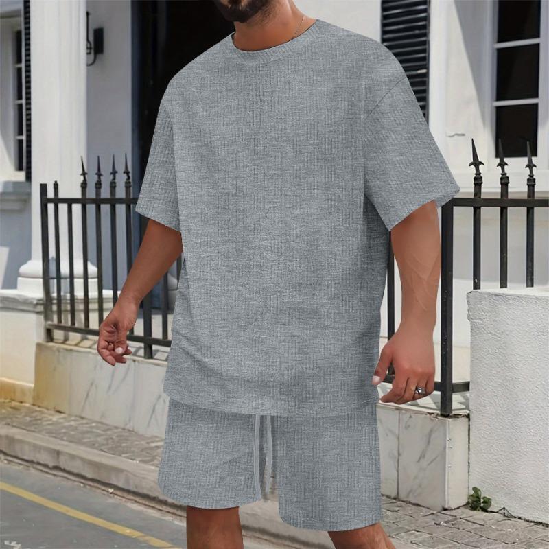 Europäische und amerikanische grenzüberschreitende Herrenbekleidung Jacquard Rundhals Kurzarm-T-Shirt Shorts Freizeitanzug