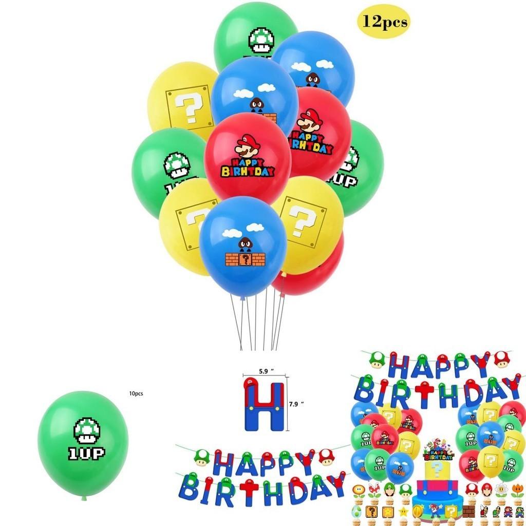 Super Mario Happy Birthday Party Decor Supplies Banner Balloon Cake Topper