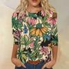 Women’s Half Sleeve Crew Neck T Shirt with Tropical Leaf and Floral Print Relaxed Fit Lightweight Top Blouse