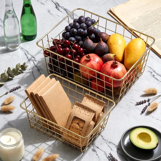 Cesto Portaoggetti in Ferro a Grande Capacità, Cesto Organizer in Filo Stile Nordico, Contenitore Decorativo in Rete Metallica per Piani Cucina Frutta Snack Multi