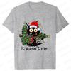 It Wasn's Me Christmas Cat Women's Clothing Christmas Tree Casual Fashion Aesthetics Short Sleeve T-shirt Cartoon Women's T-shirt