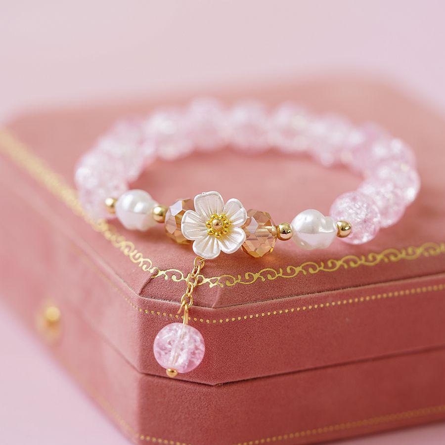 Crystal Beads Bracelet Women Pearl Flower Pendant Friendship